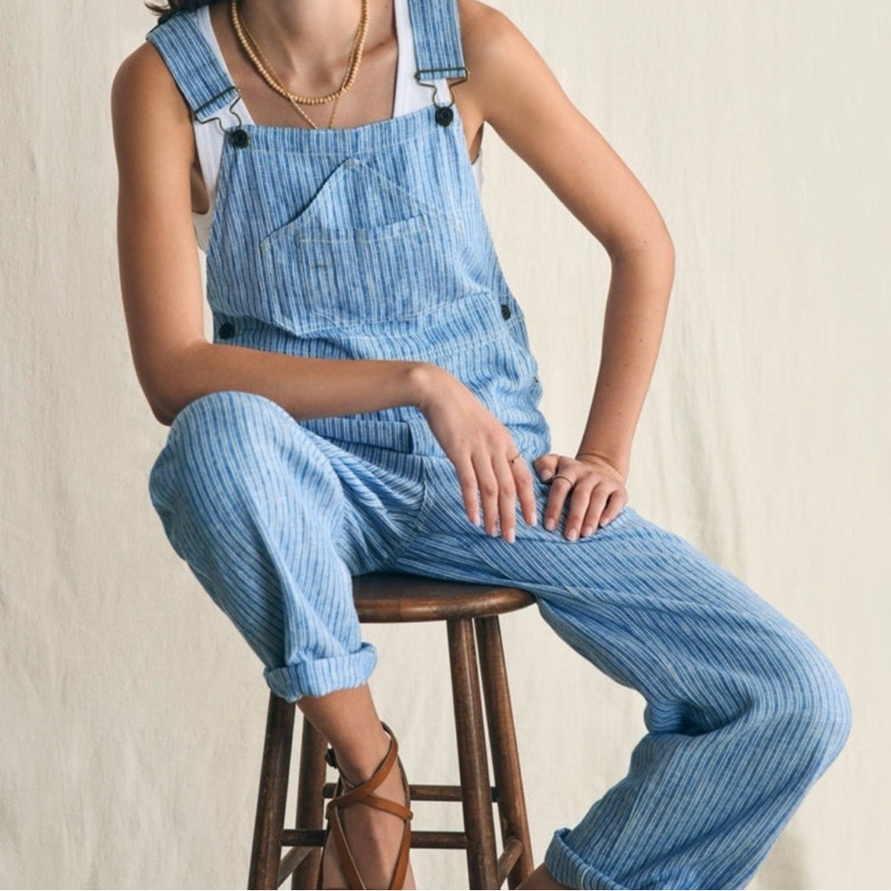 Faherty Linen Mechanic Overall in Skyway Railroad Stripe